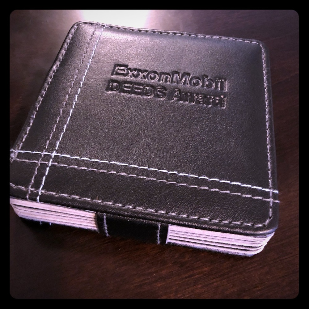 ExxonMobil Leather Coaster Set (6) | Black Stitched | Executive Barware - Picture 2 of 5